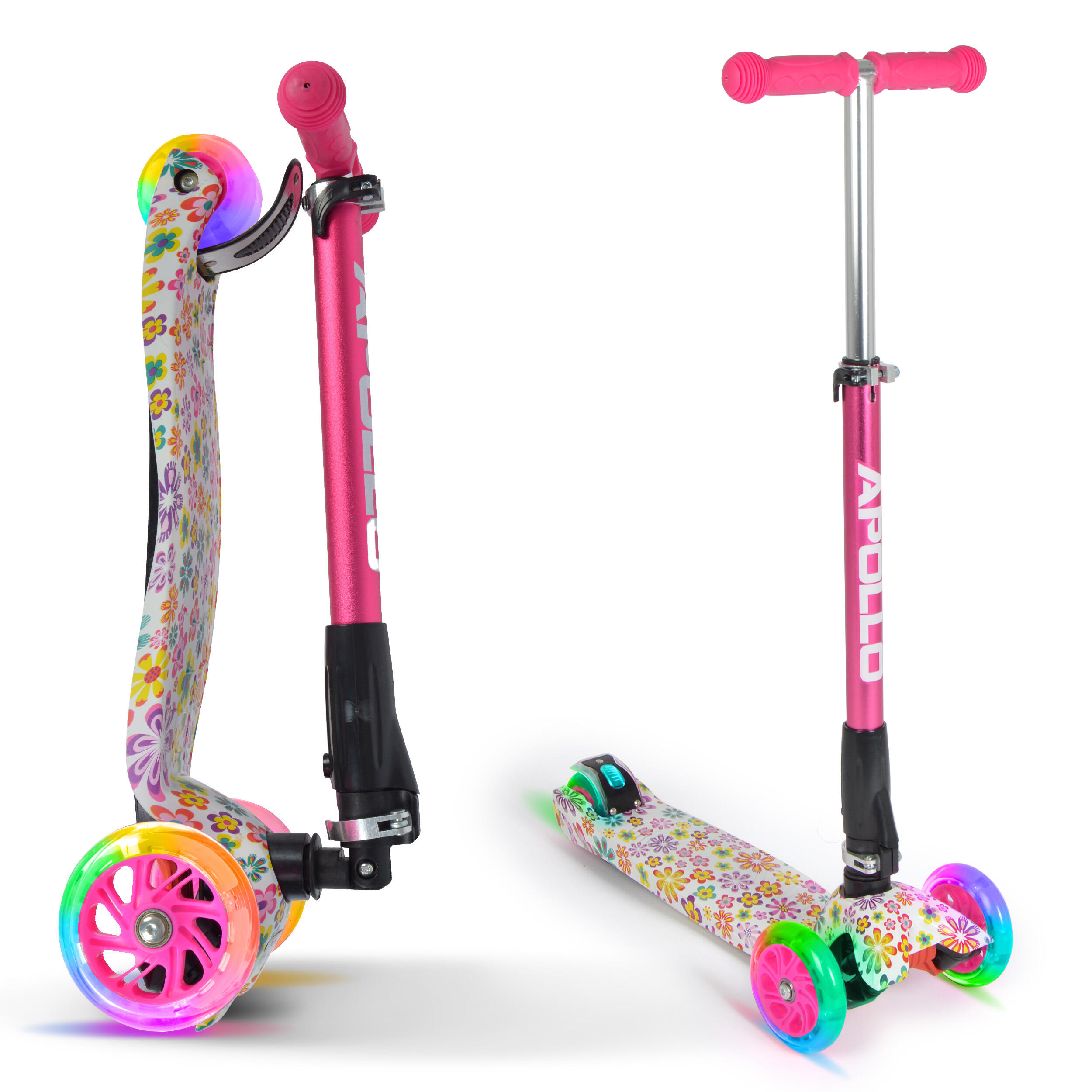 APOLLO Monopattino Kids Whiz 3 Ruote, Piegevole, Regolabile, LED, Bambini 3+ Anni