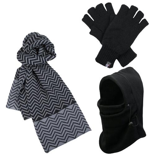 3pc 3M Thinsulate Set Mens Black Thermal Windproof Beanie Hat Scarf Gloves