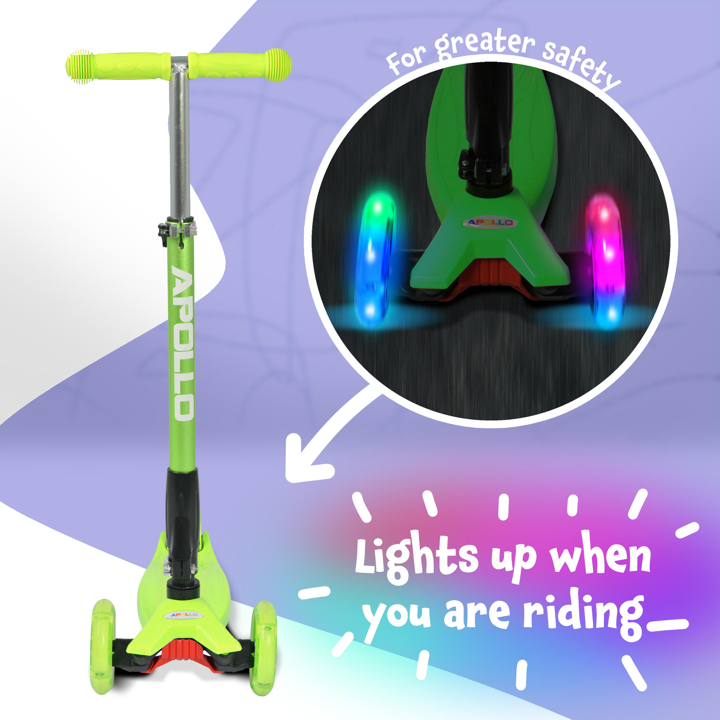 Monopattino Kids Whiz 3 Ruote, Piegevole, Regolabile, LED, Bambini 3+ Anni 5/7