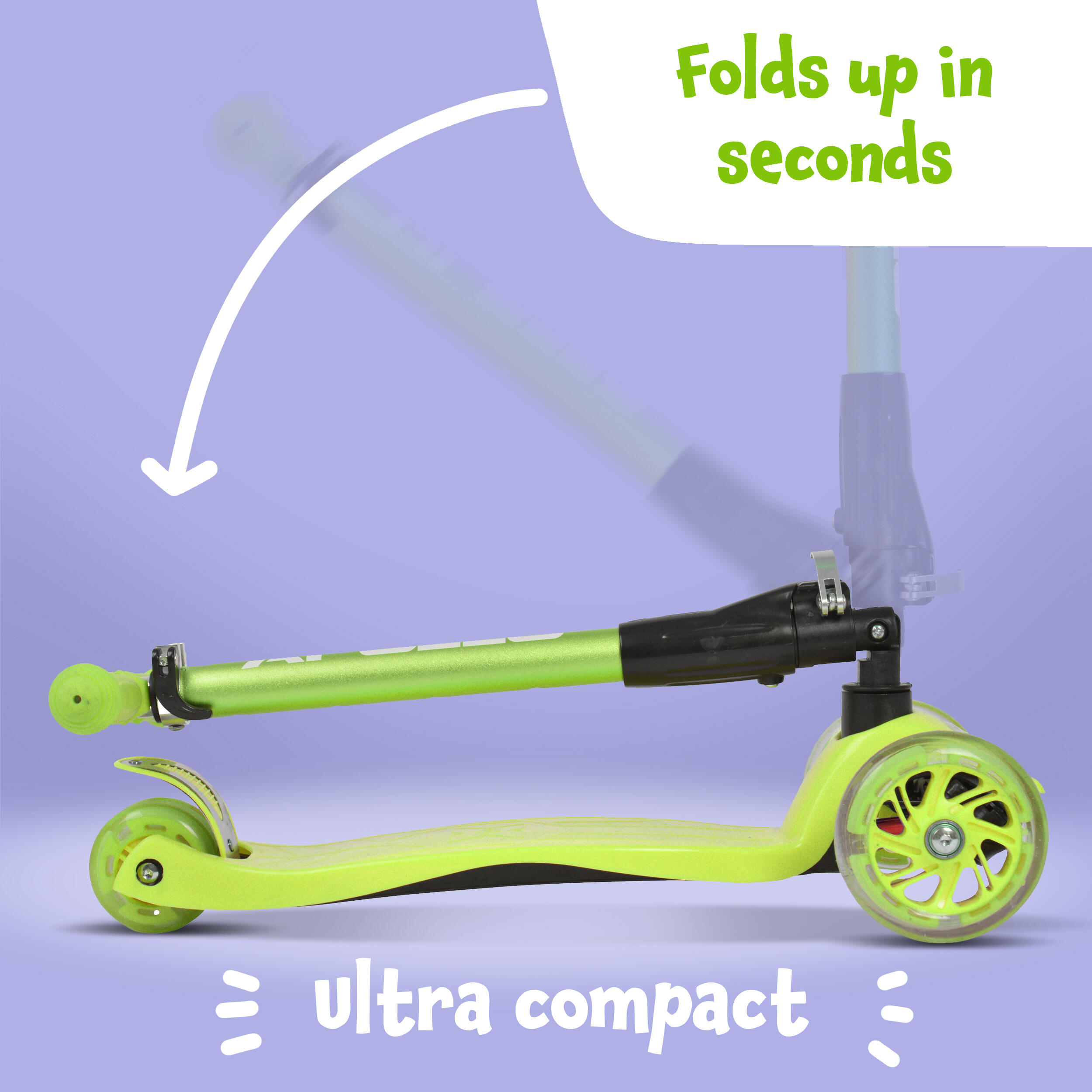 Monopattino Kids Whiz 3 Ruote, Piegevole, Regolabile, LED, Bambini 3+ Anni 6/7
