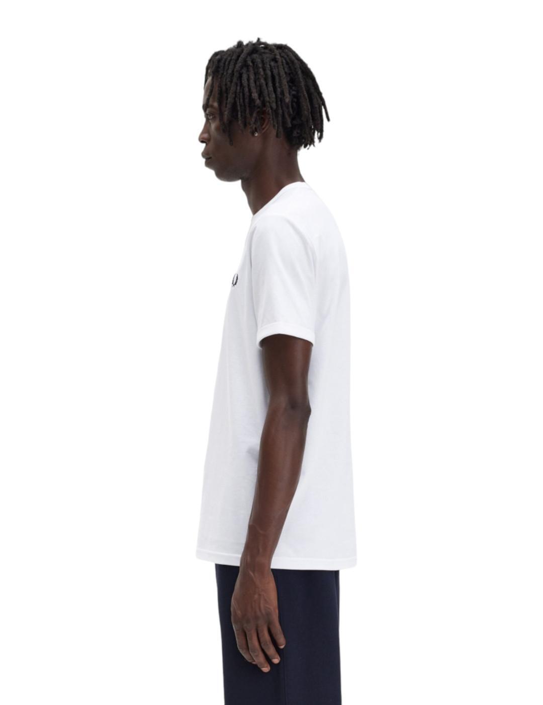 T-shirt Fred Perry Wit met Ronde Hals 3/5