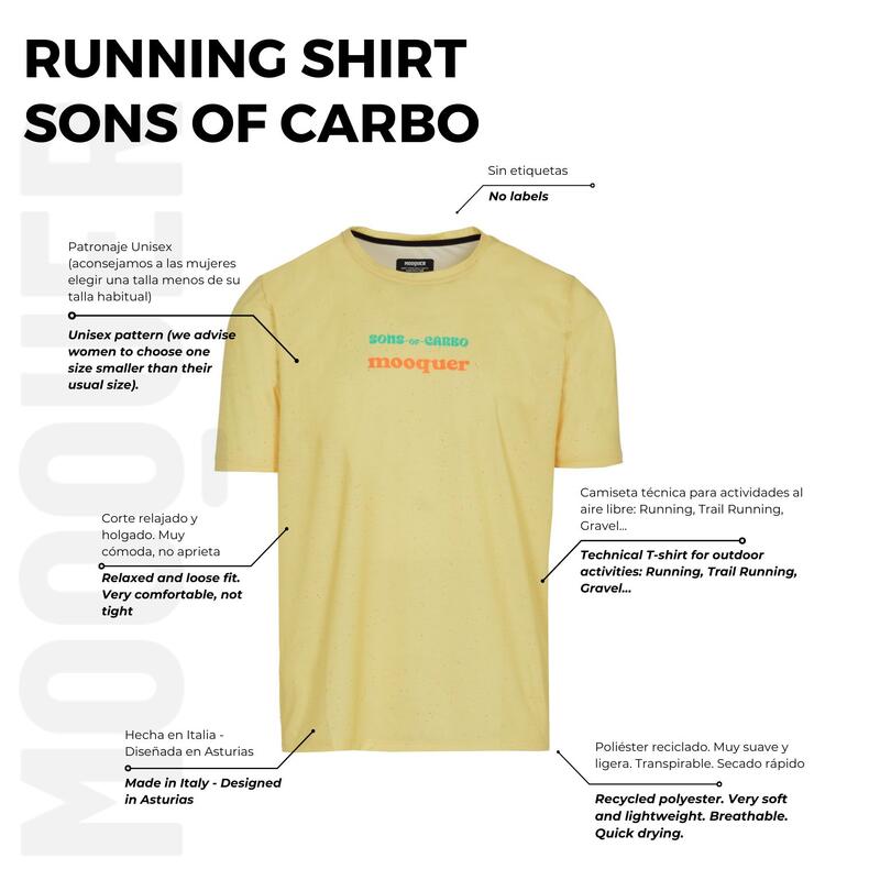 Camiseta Trail Running Sons of Carbo Alta Transpiración Unisex Mooquer Amarilla