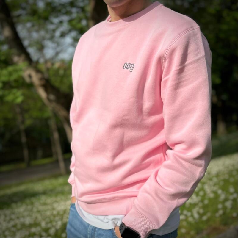 Pink Organic Hoodless Sweatshirt Geborduurd Organisch Katoen Mooquer