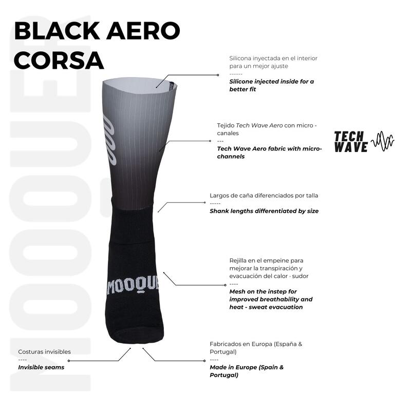 Calcetines Aero de Ciclismo Altos Con Rejilla Sublimados Corsa Mooquer Negro