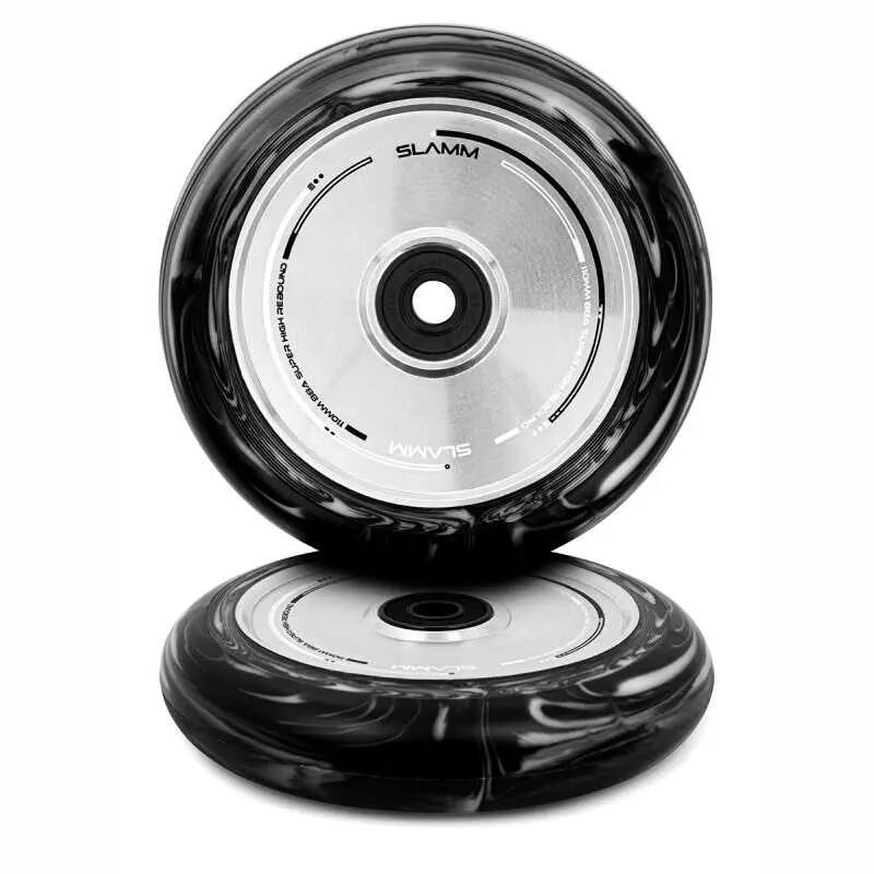 Slamm Swirl Hollow Core 110mm  Stuntstep Wiel Black White, set van 2 stuks 2/4