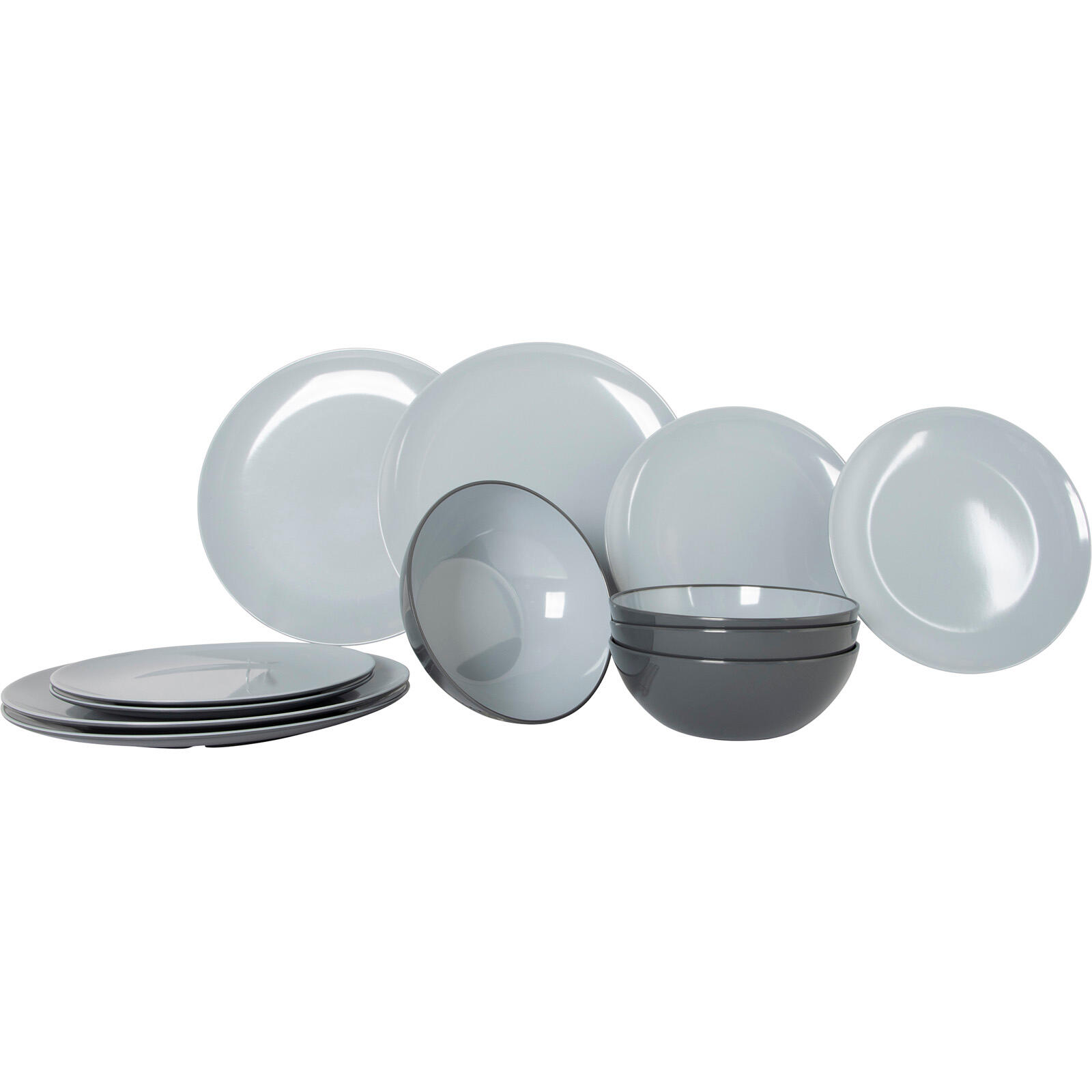 Gimex - Set De Vaisselle En Mélamine Vivid Line 12pcs Camping Pique-nique Assiette - Assiette - Gris - Taille Unique - Decathlon