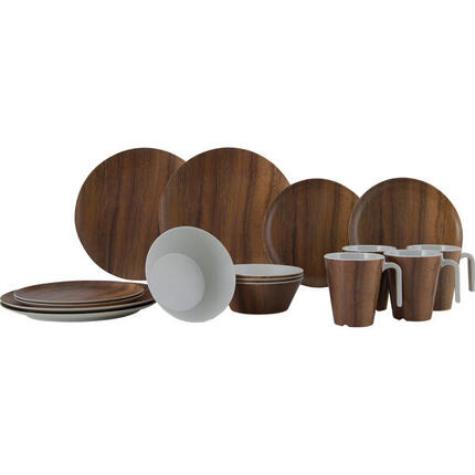 Melamin Geschirr Set Wood Camping Essgeschirr Picknick Teller Holz Optik
