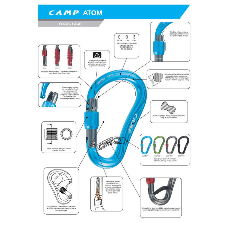 Karabinek wspinaczkowy zakręcany Camp Atom Lock