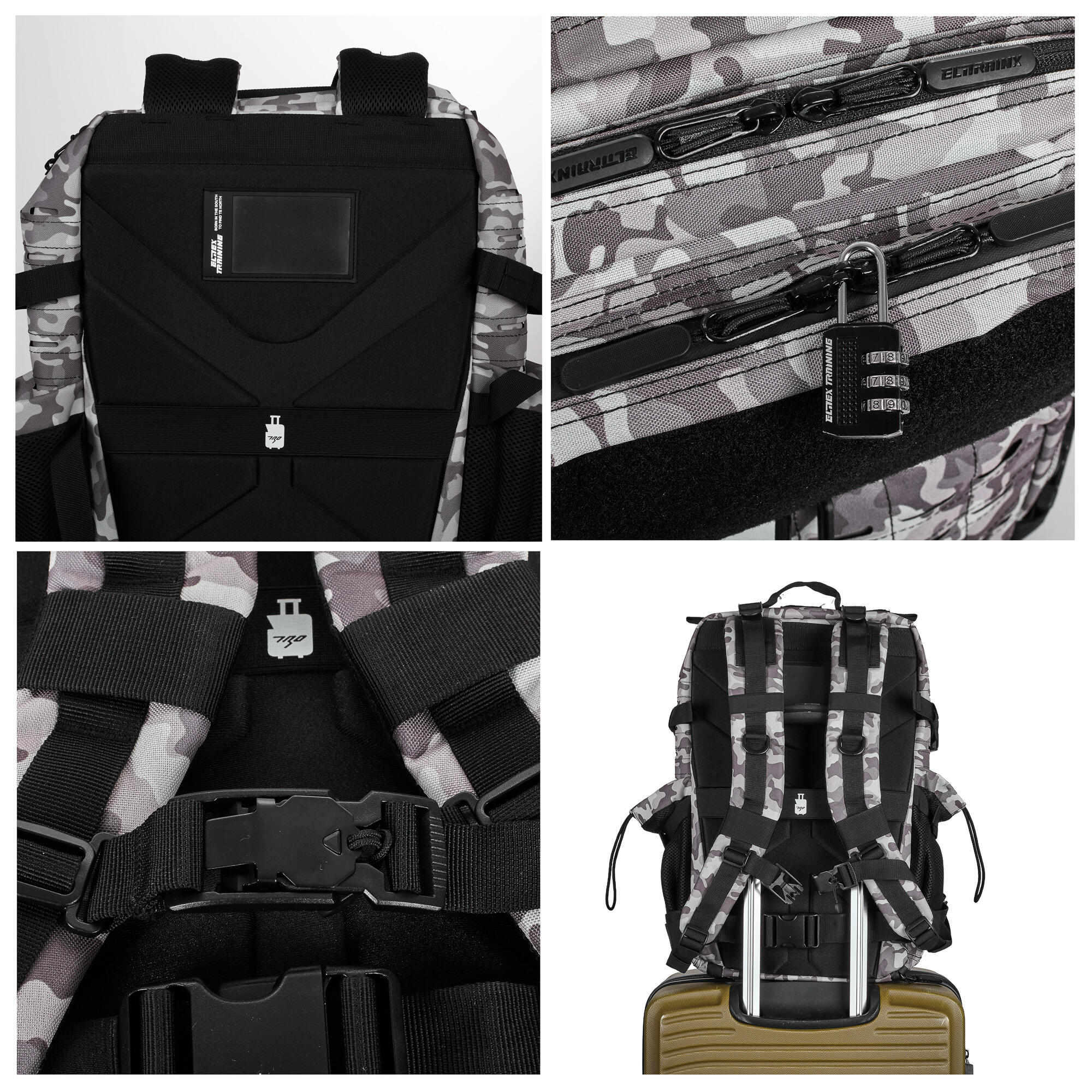 Sac à Dos Elitex V2 Camouflage Blanc Noir 45L Cabine Entraînement Imperméable 2/8