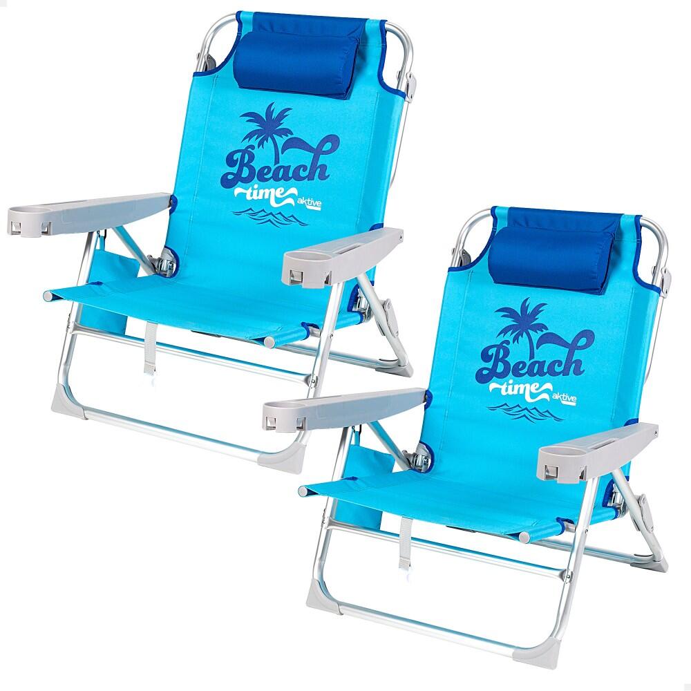Aktive pack 2 cadeiras de praia baixas dobráveis multiposição azul