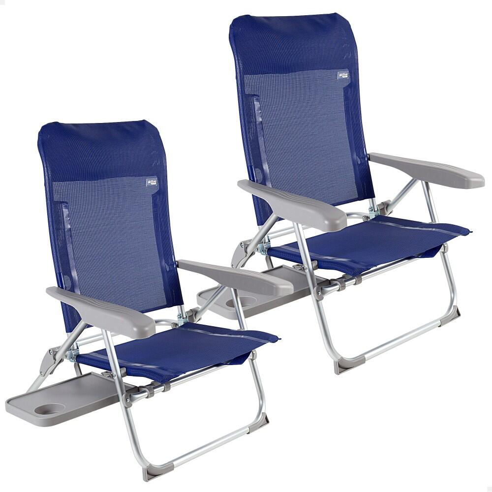 Aktive pack 2 cadeiras de praia dobráveis multiposições slim c/mesa