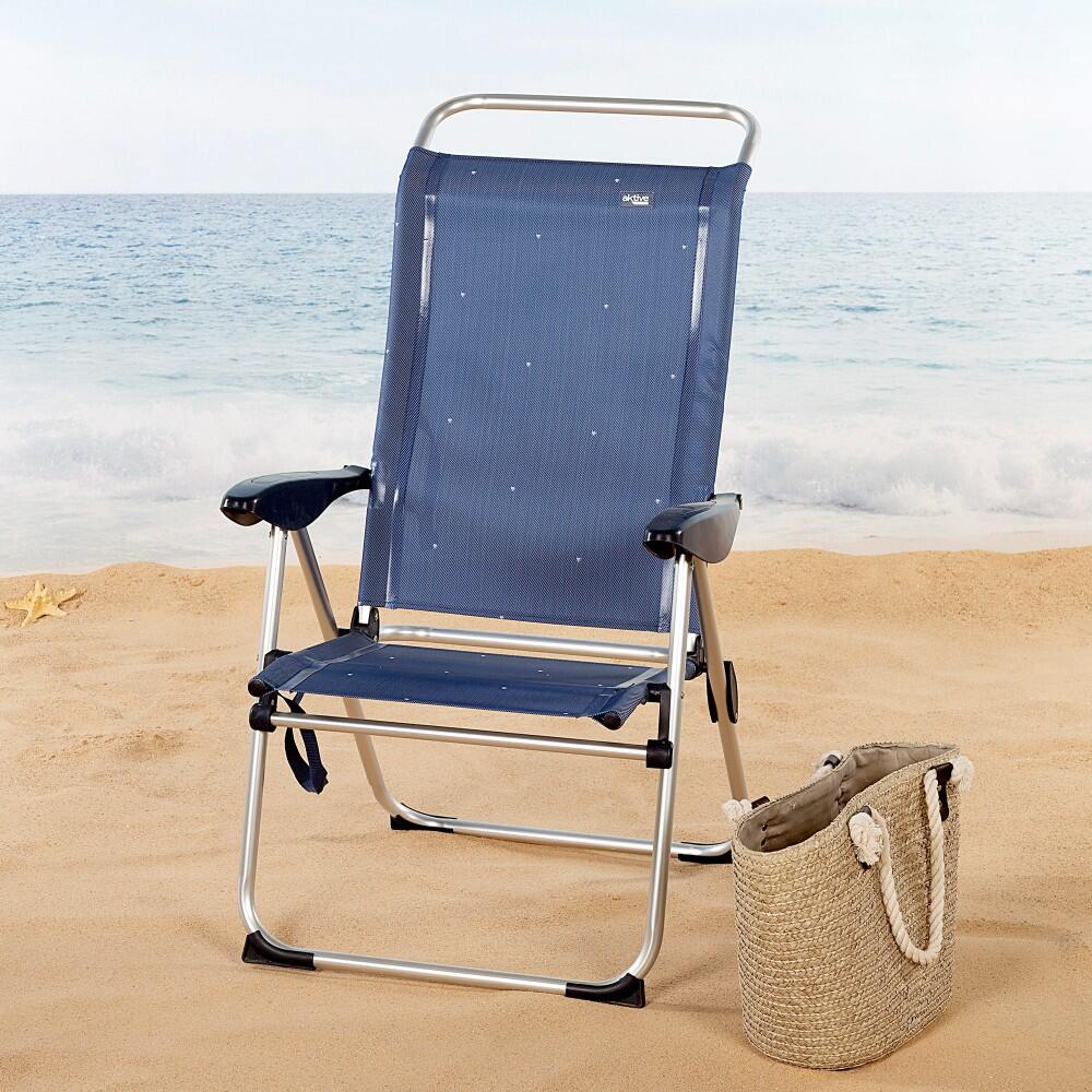 Aktive Paquets de 2 chaises de plage hautes 4 positions marine 2/7