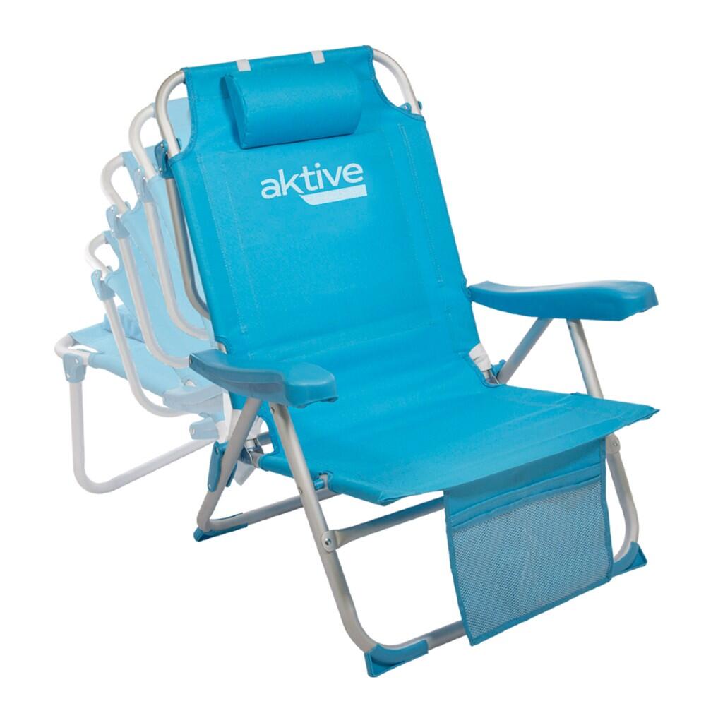 Aktive Confezione da 2 sedie da spiaggia pieghevoli e multiposizione celeste 3/7