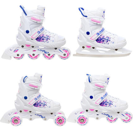Patines Ajustables 4en1 Meia Blanco/Azul/Rosa
