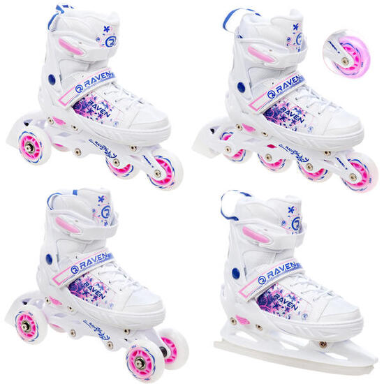 Patines Ajustables 4en1 Meia Blanco/Azul/Rosa