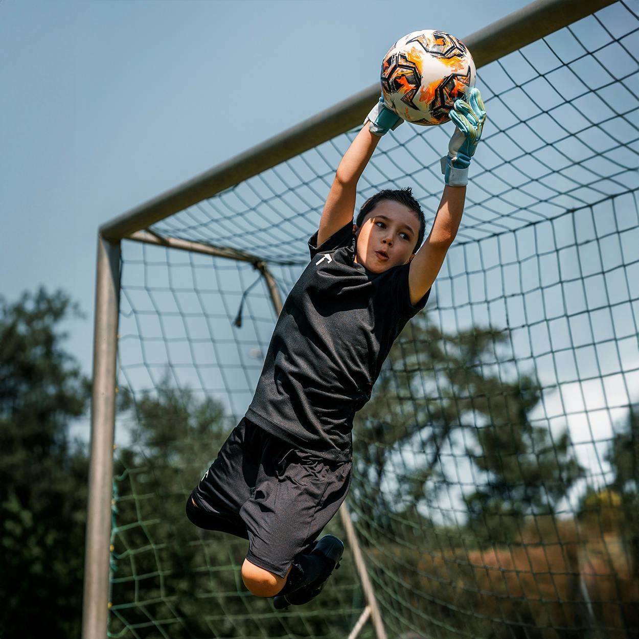 Guantes de portero de fútbol niños Rebel 2.0 Sky Blue Junior con protecciones 5/5