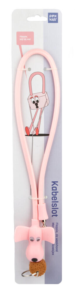 PexKids Flappie lucchetto a cavo in silicone 10x580 mm rosa con 2 chiavi. 2/3