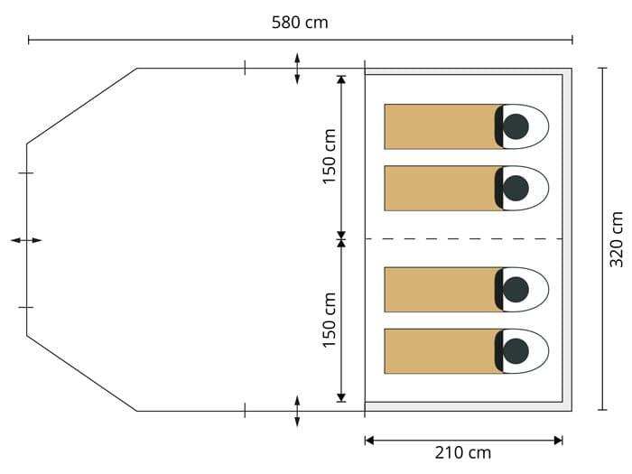 Tente tunnel Nordland 4 Sleeper Protect - Sol cousu - 4 pers - 1x Cabine noire 7/7