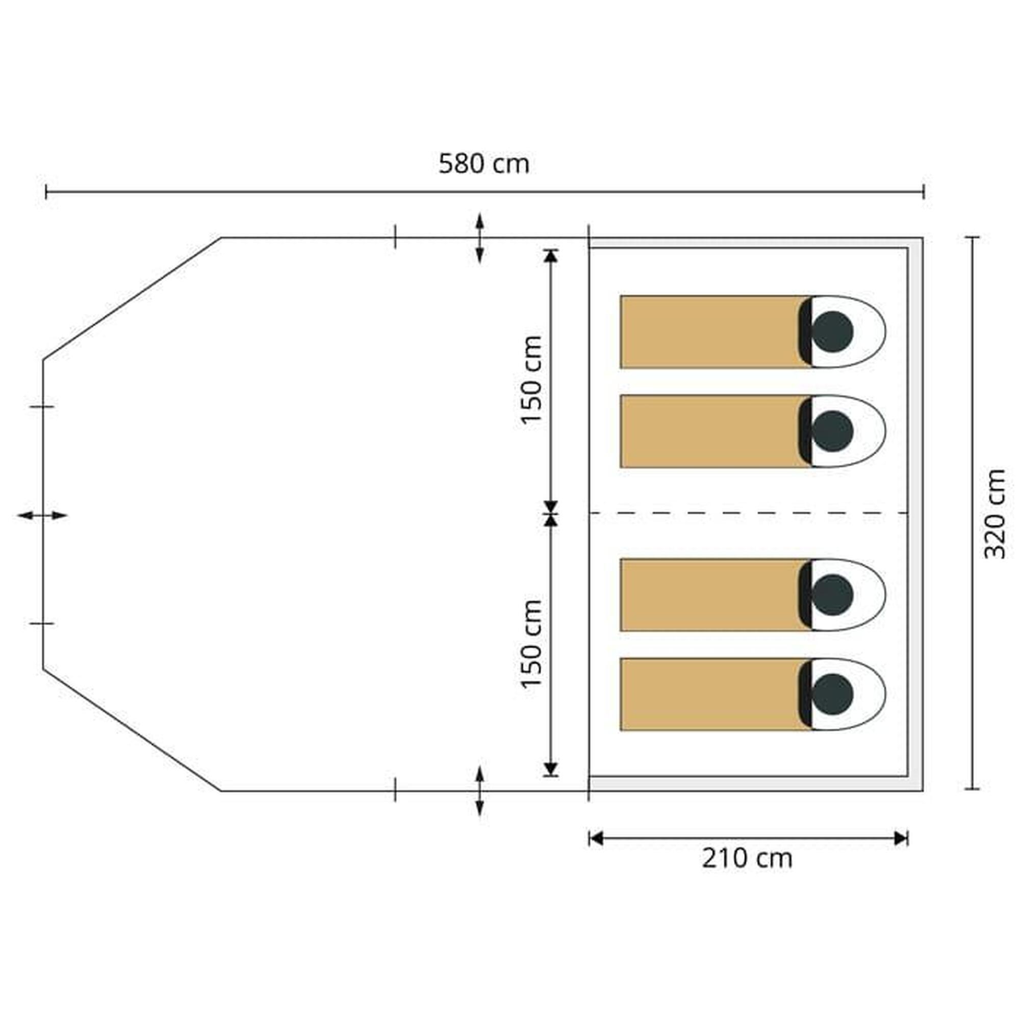 Tunneltent Nordland 4 Sleeper - 4 pers. - Ingenaaide vloer, zwarte cabine