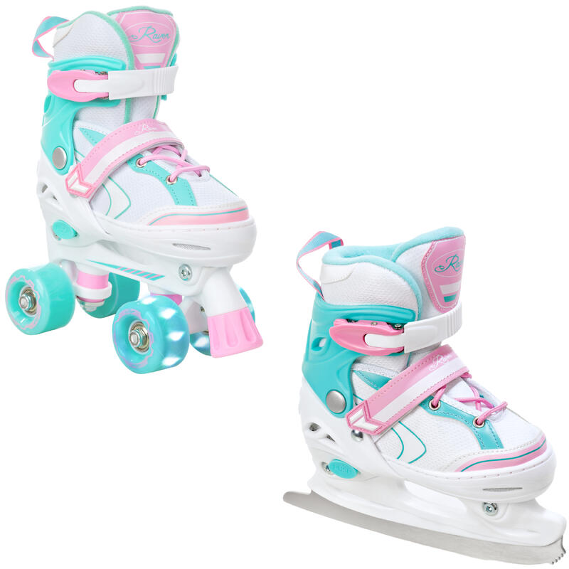 Patines 2en1 Ruedas Ajustables LED Lia Blanco/Menta/Rosa