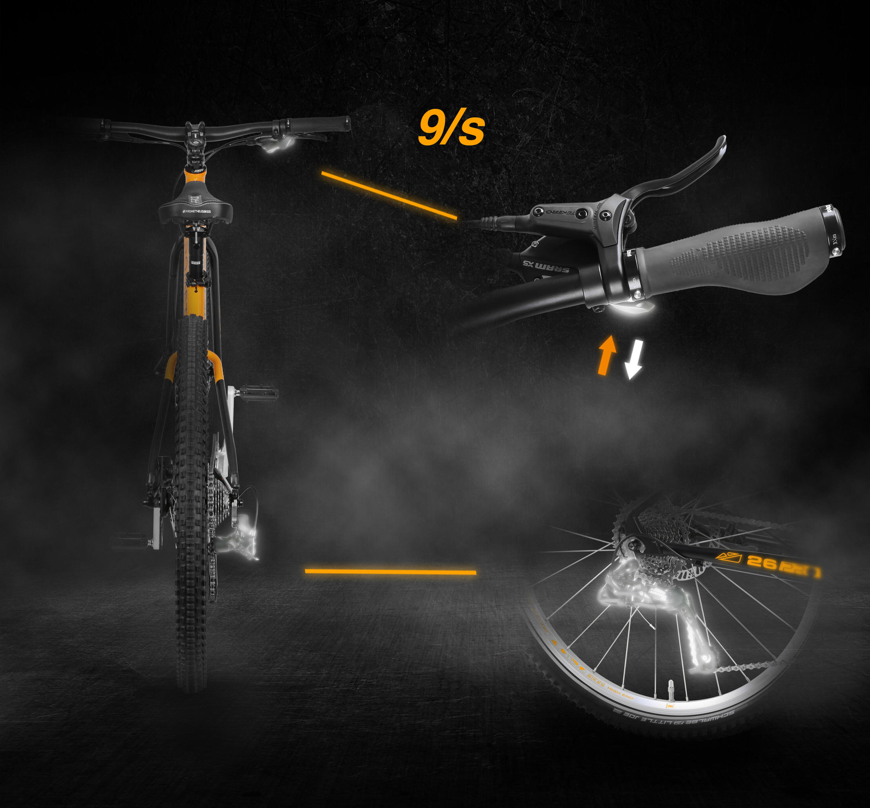 Kinderfahrrad 26 Zoll ab 10 Jahre Superleicht 9 Gang SRAM X5 Orange Schwarz 3/6
