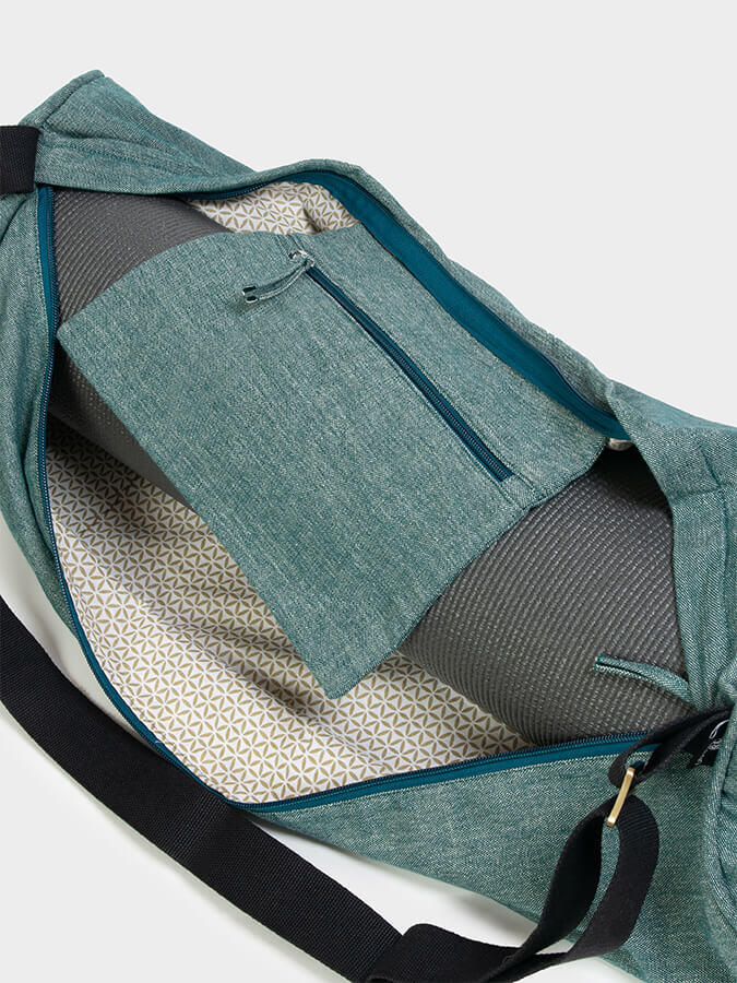 Yoga Studio Organic Cotton Two Toned Yoga Mat Bag - Teal 4/4