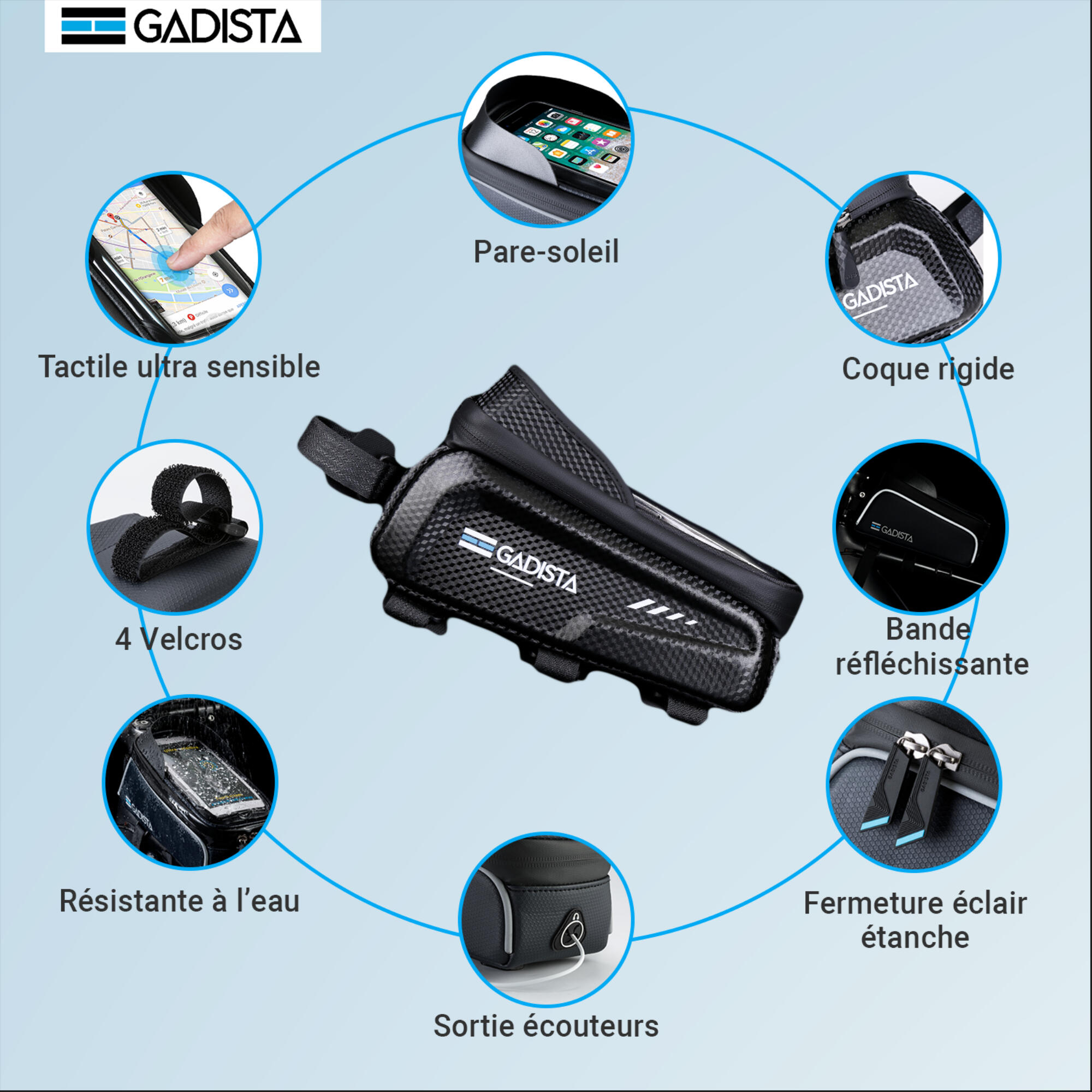 Support Téléphone Vélo Étanche - Rotation 360°, Pare-Soleil, Écran Tactile - Compatible Jusqu'à 6,4 Pouces - 8