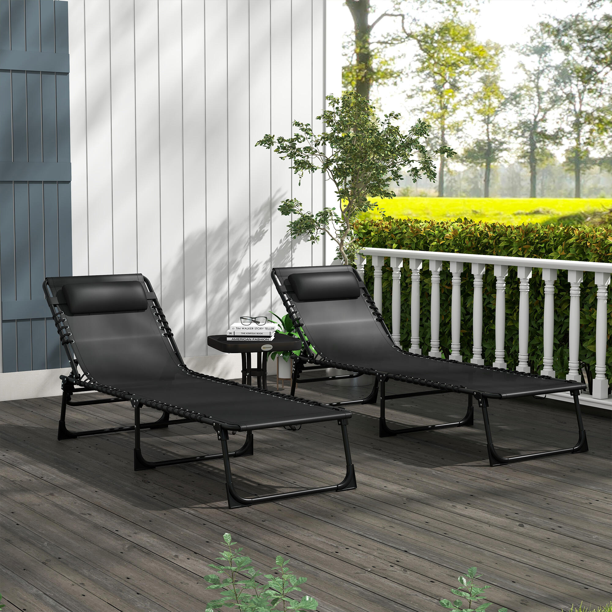 Tumbonas Plegables Outsunny 197x58x30 cm Negro 2/7