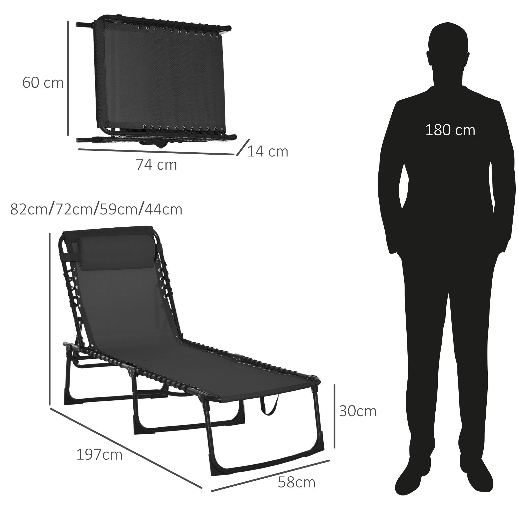 Tumbona Reclinable Outsunny 197x58x30cm Negro 3/7