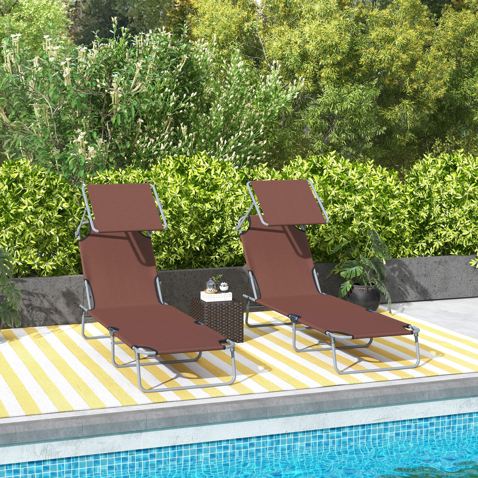 Tumbonas Plegables Outsunny 187x58x36 cm Marrón 2/7