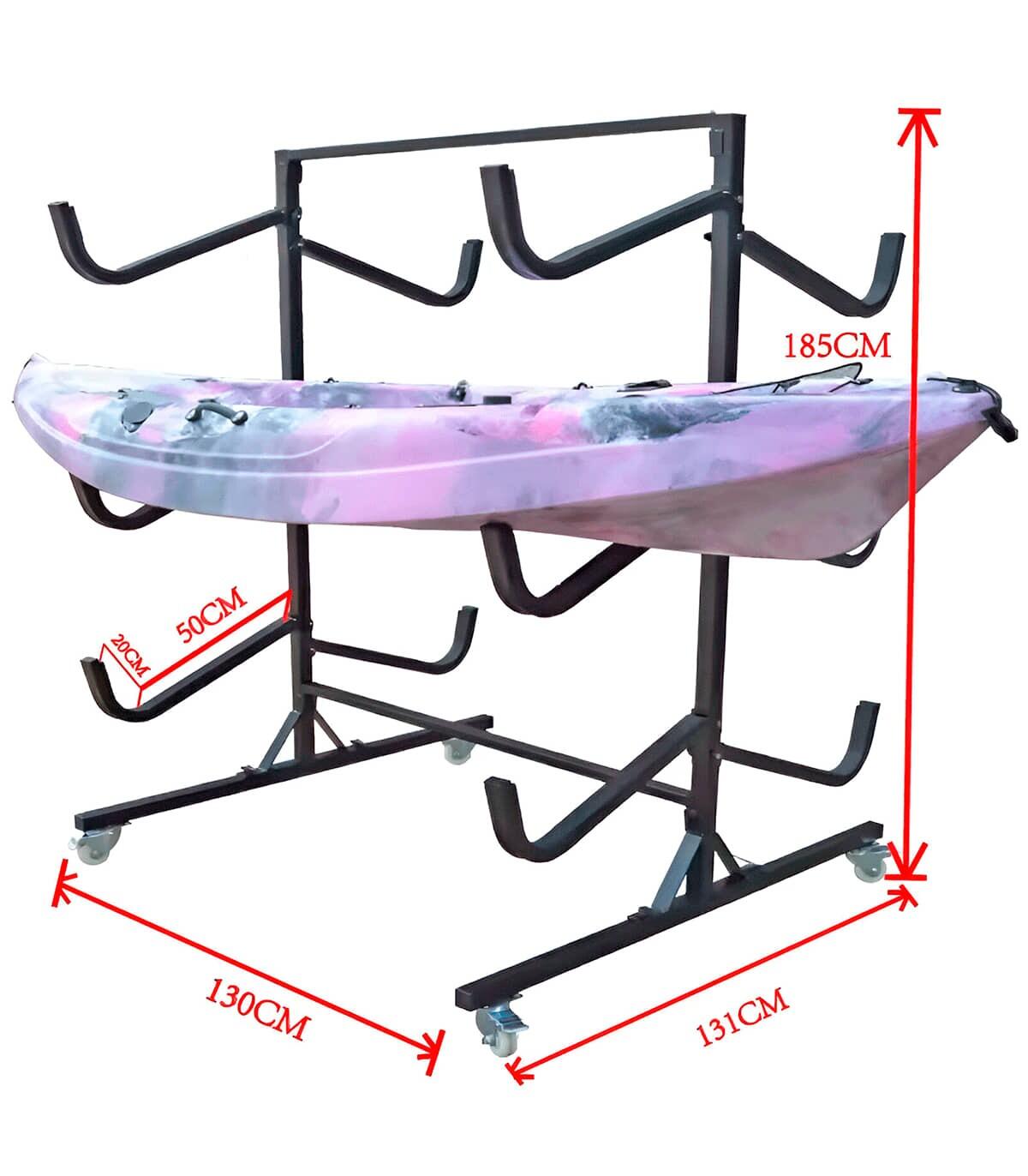 Présentoir à roulettes pour 6 kayaks, canoës ou pirogues 130x131x185 cm 2/4