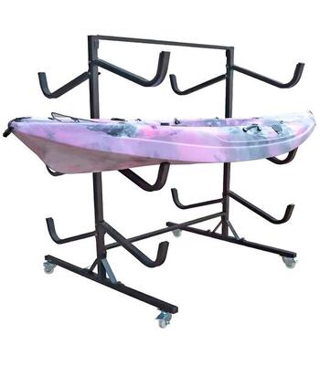 Espositore rastrelliera con ruote per 6 kayak canoe o piroghe 130x131 cm