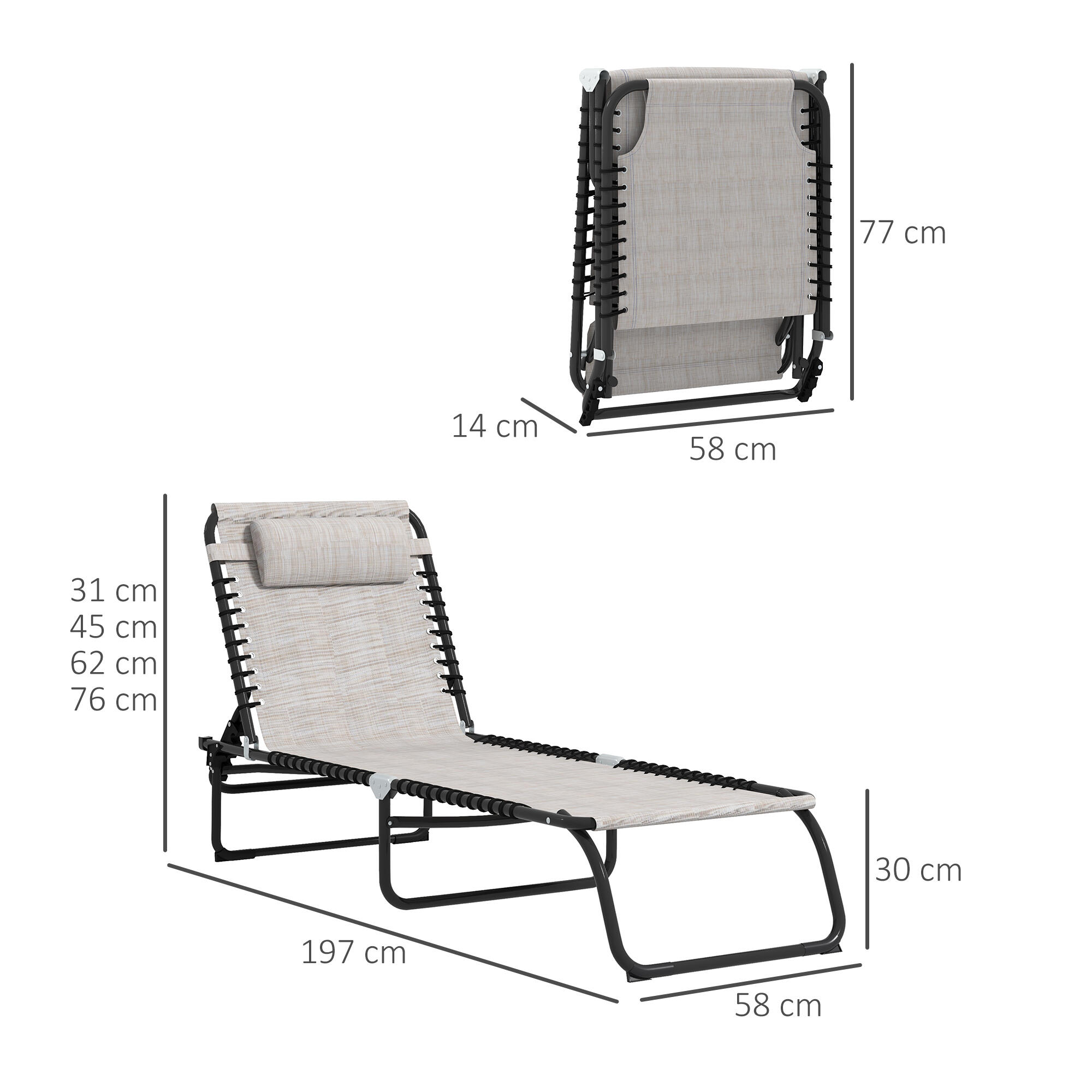 Tumbonas Plegables Outsunny 197x58x30 cm Crema 3/7
