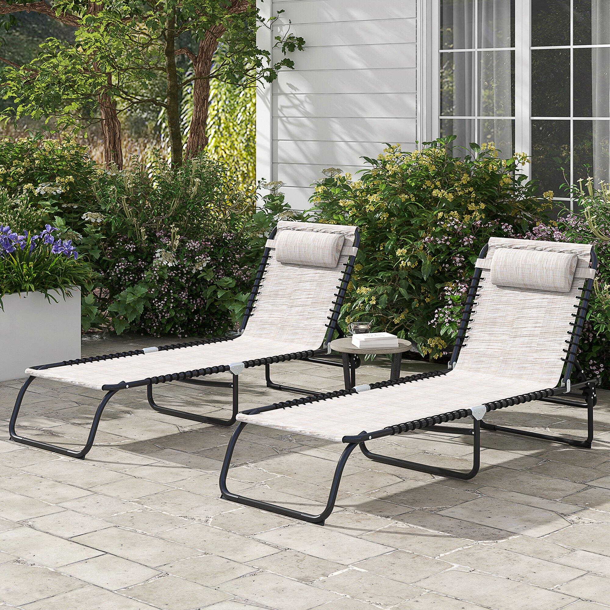 Tumbonas Plegables Outsunny 197x58x30 cm Crema 2/7