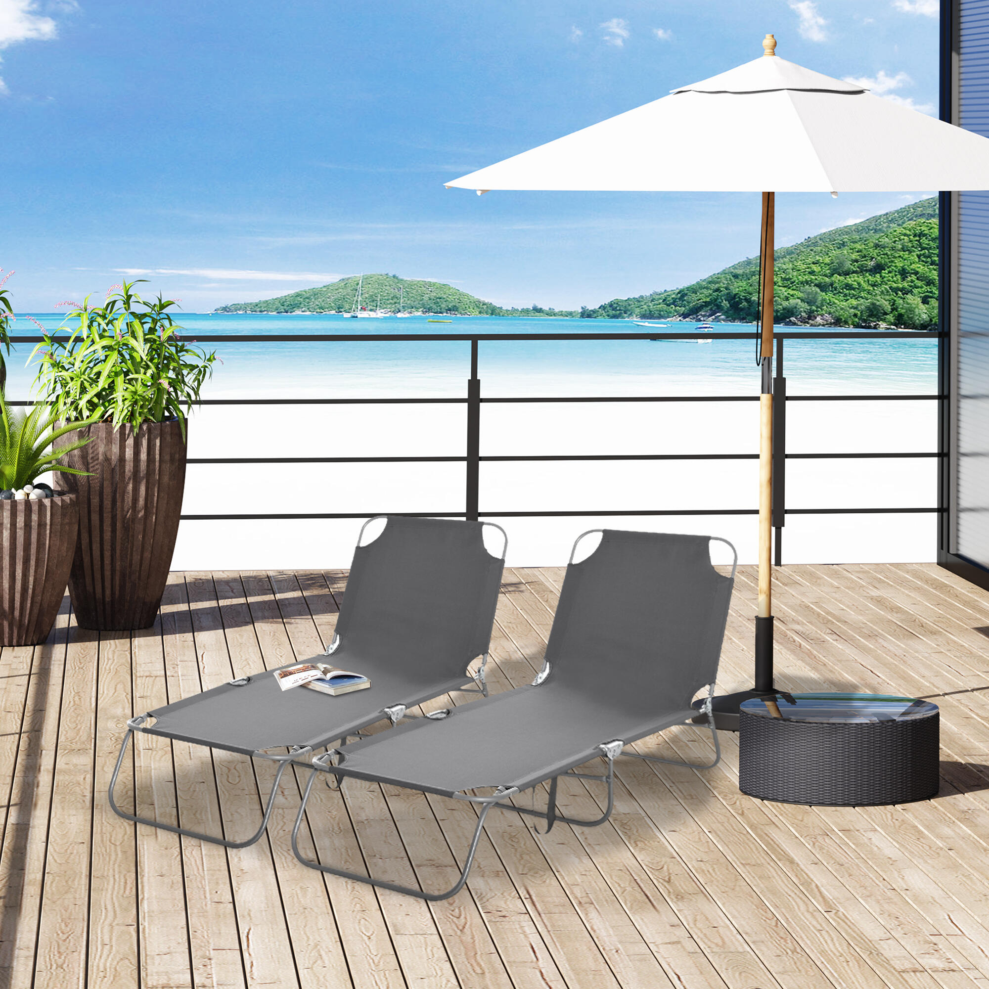 Tumbonas Plegables Outsunny 187x55x24 cm Gris 2/7