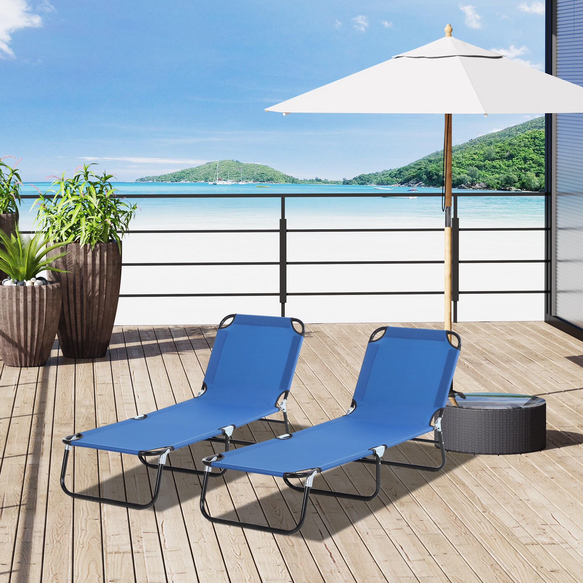 Tumbonas Plegables Outsunny 188x56x28 cm Azul 2/7