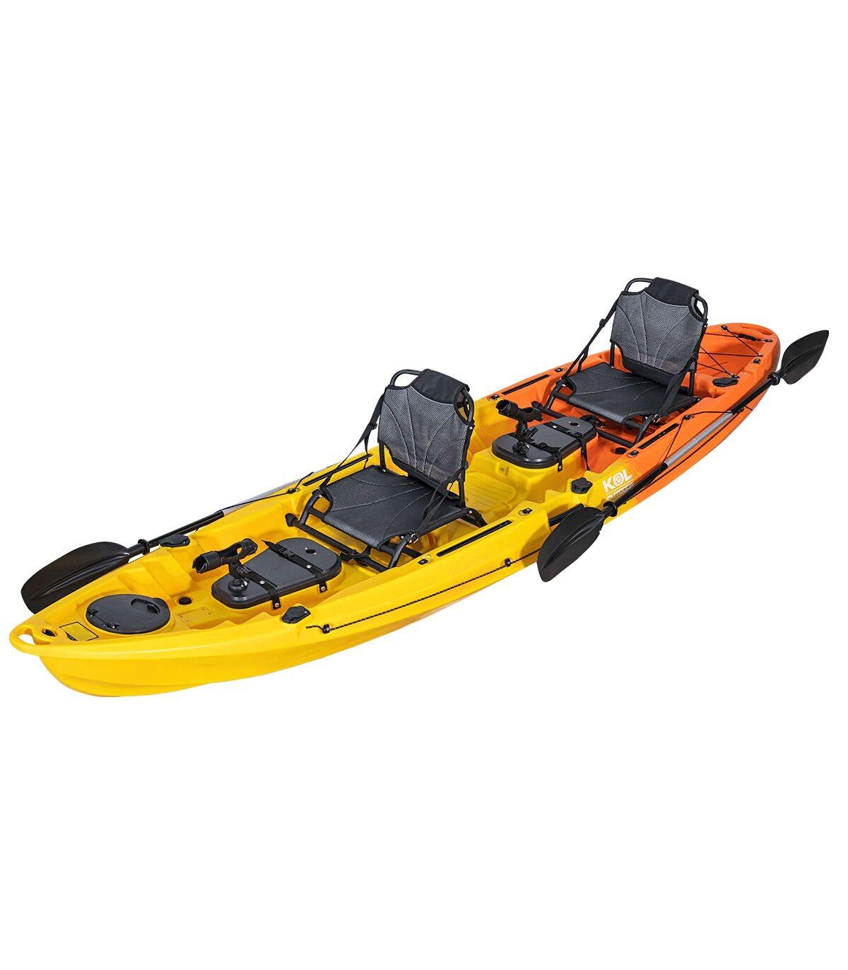 KOL OUTDOOR Caiaque de pesca duplo OCEANUS PRO cadeiras de alumínio amarelo laranja 375x86cm