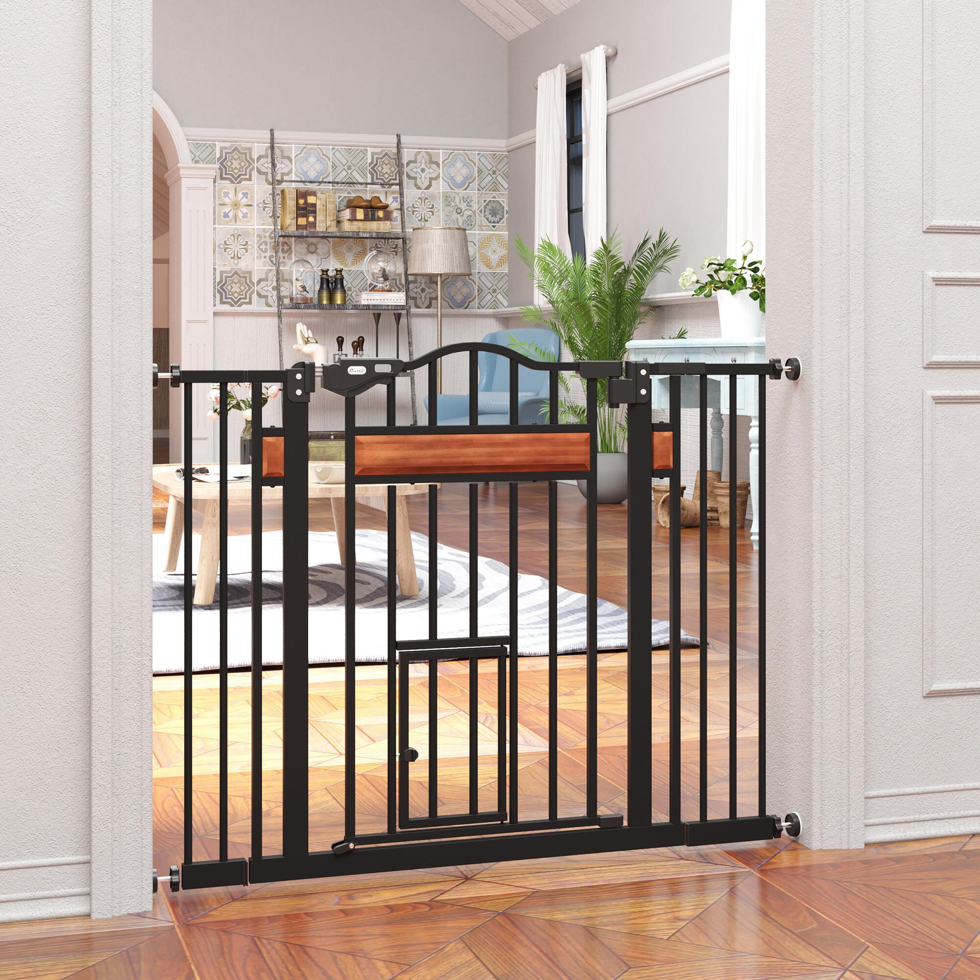 Barrera de Seguridad de Perros PawHut 105x4x76.2 cm Negro 2/7