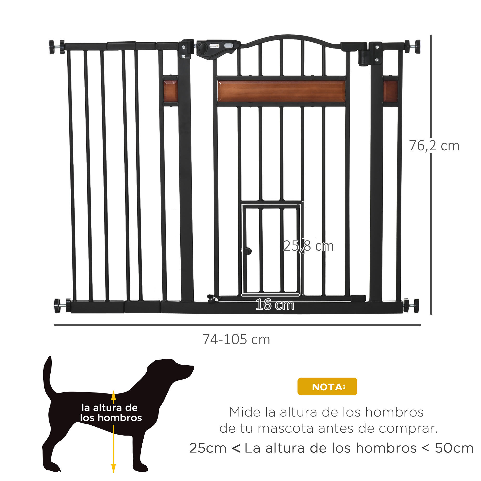 Barrera de Seguridad de Perros PawHut 105x4x76.2 cm Negro 3/7