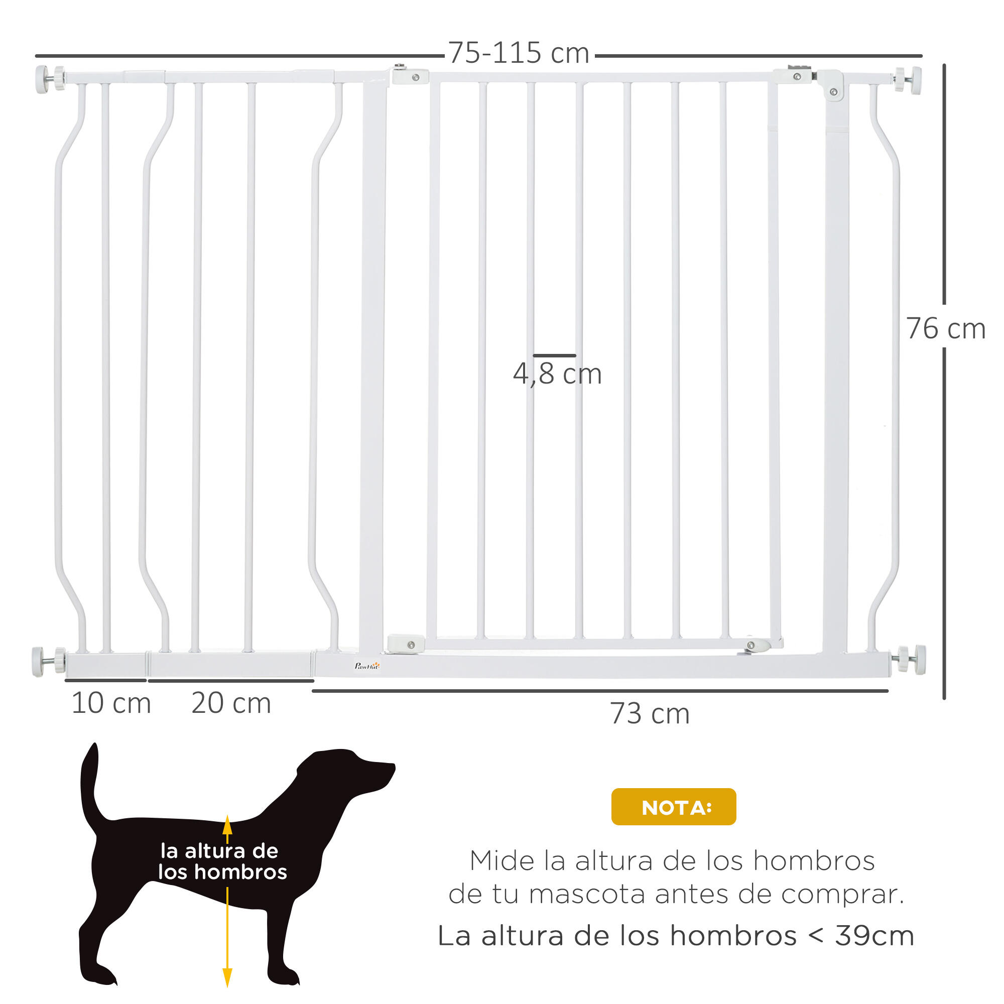Barreira de Segurança para Animais de Estimação PawHut 73x76 cm Branco 3/7
