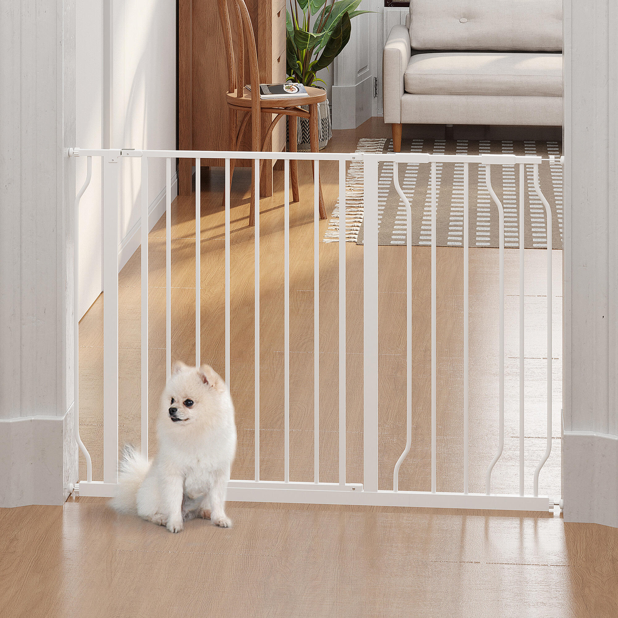 Barreira de Segurança para Animais de Estimação PawHut 73x76 cm Branco 2/7