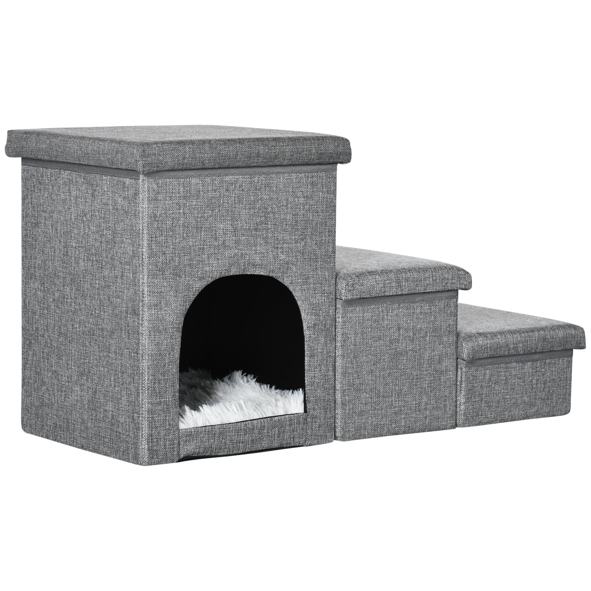 PAWHUT Escada para Animais de Estimação PawHut 73,5x33x40,5cm Cinza claro