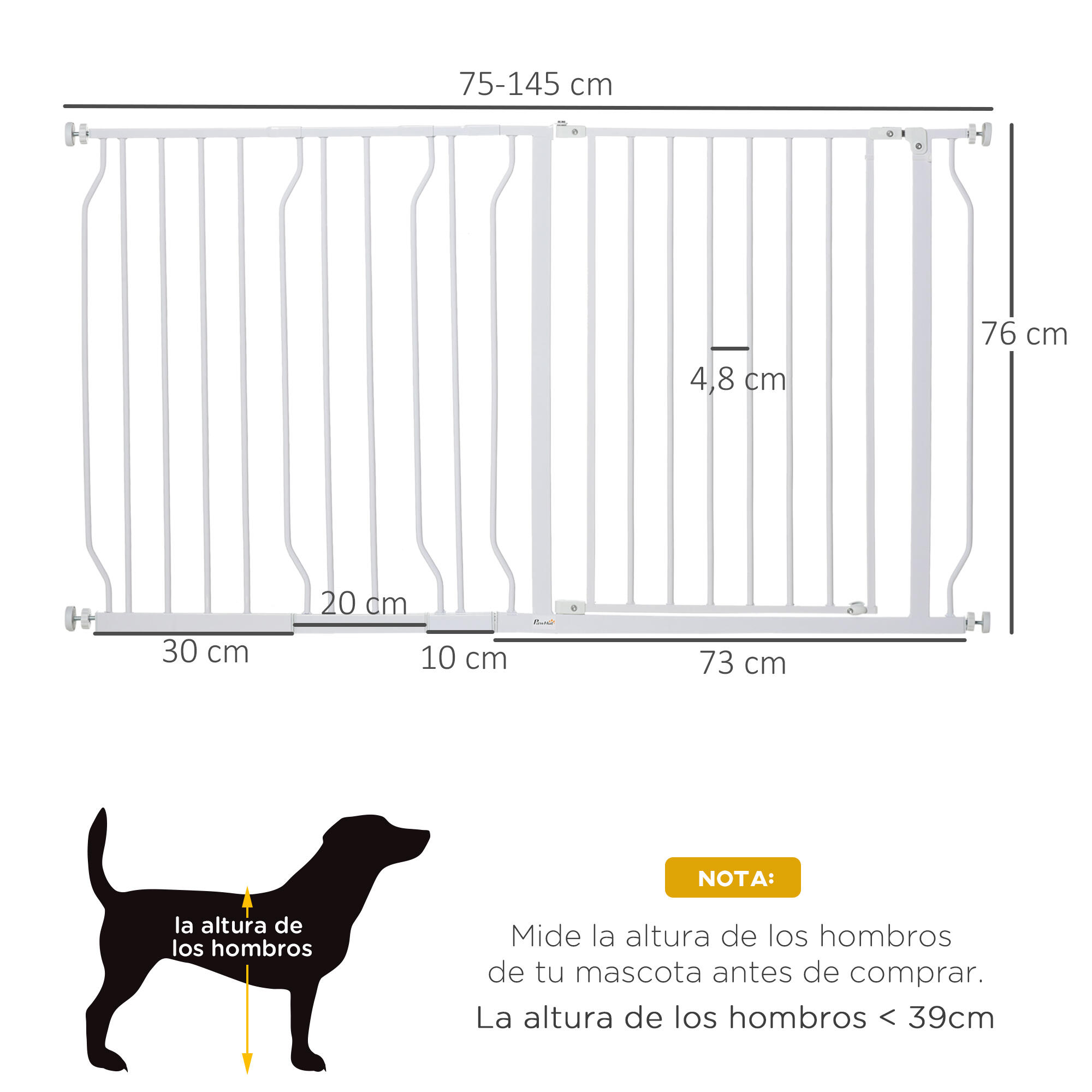 Barrera de Seguridad PawHut 145x3.8x76 cm Blanco 3/6