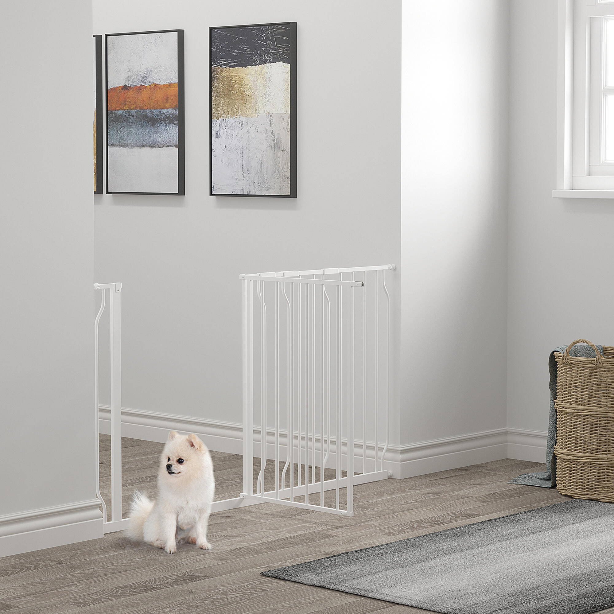Barrera de Seguridad PawHut 145x3.8x76 cm Blanco 2/6