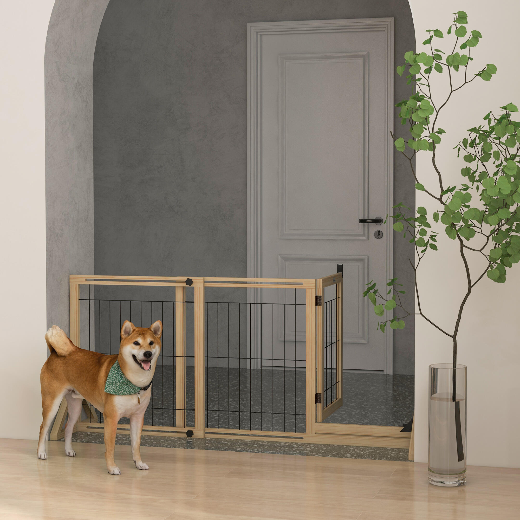 Barrera para Perros PawHut 159x44x70 cm Madera Natural 2/7