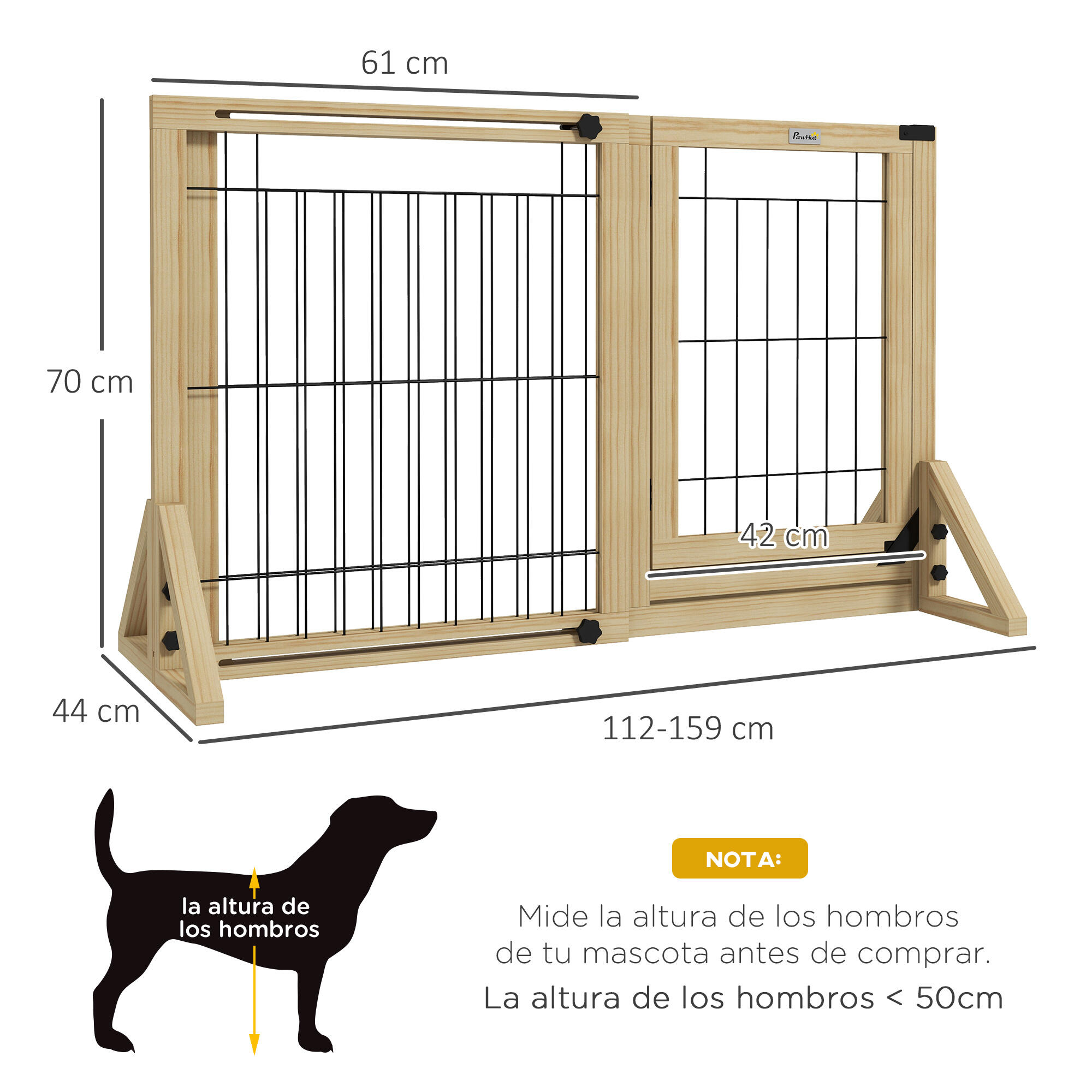 Barrera para Perros PawHut 159x44x70 cm Madera Natural 3/7