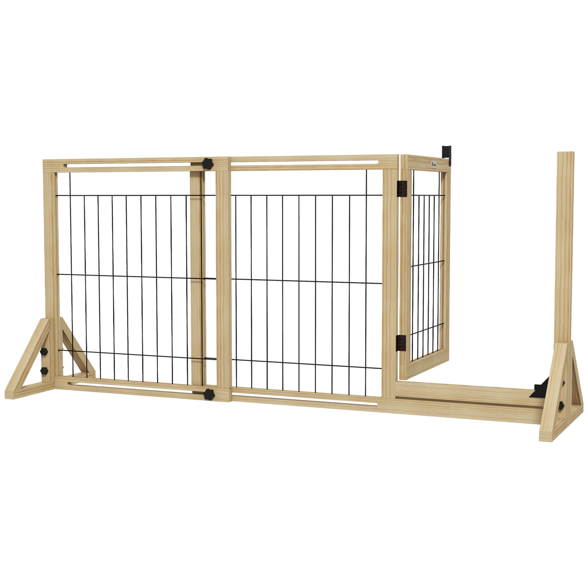 Barreira para cães pawhut 112-159x44x70 cm natural wood finish