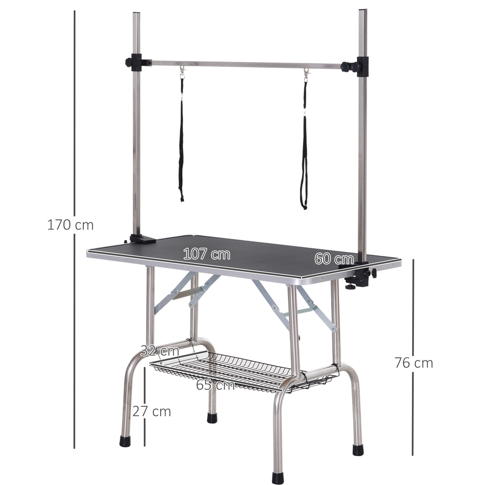 Mesa de Aseo para Perros PawHut 107x60x170cm Negro 3/7