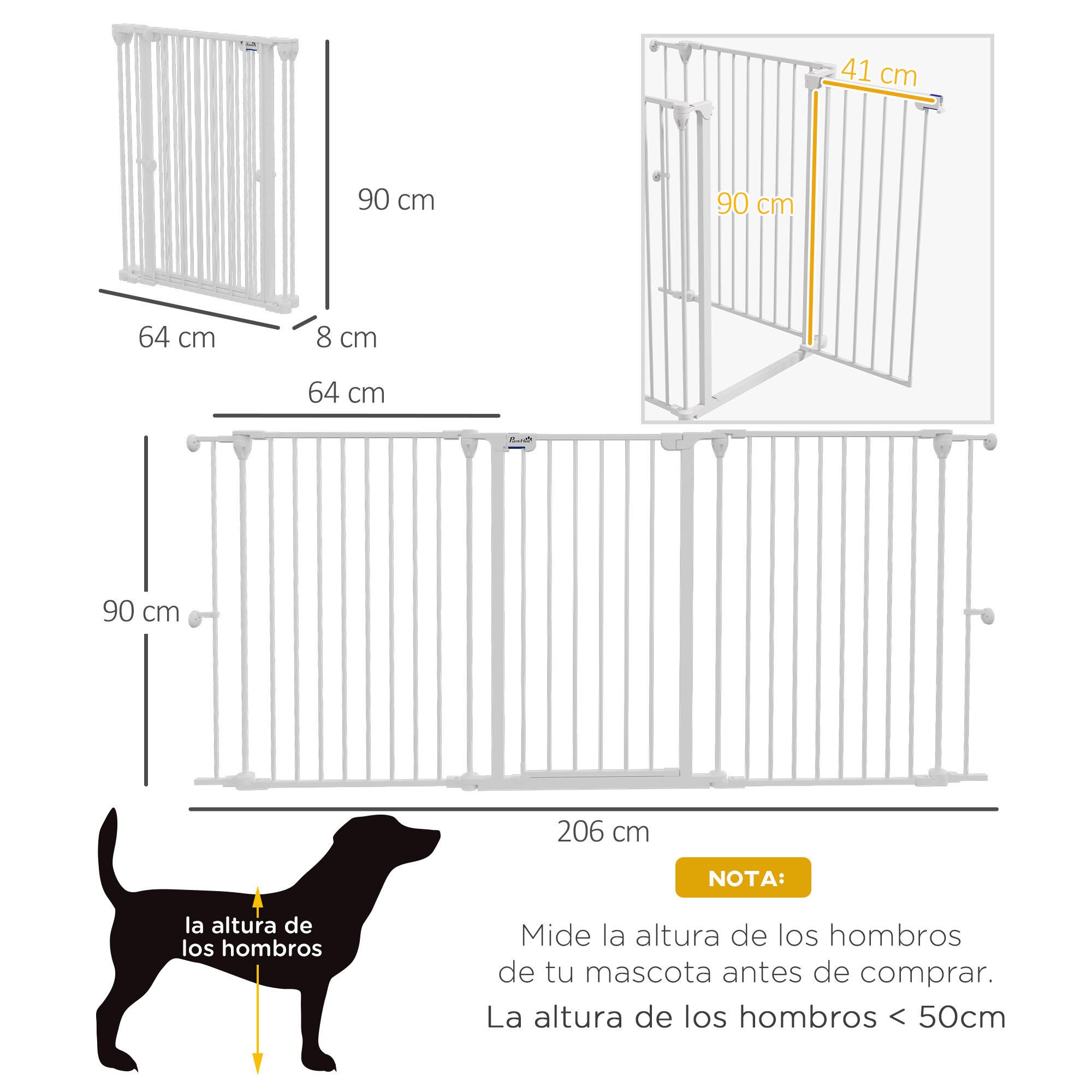 Barrera para Perros PawHut 206x90 cm Blanco 3/7