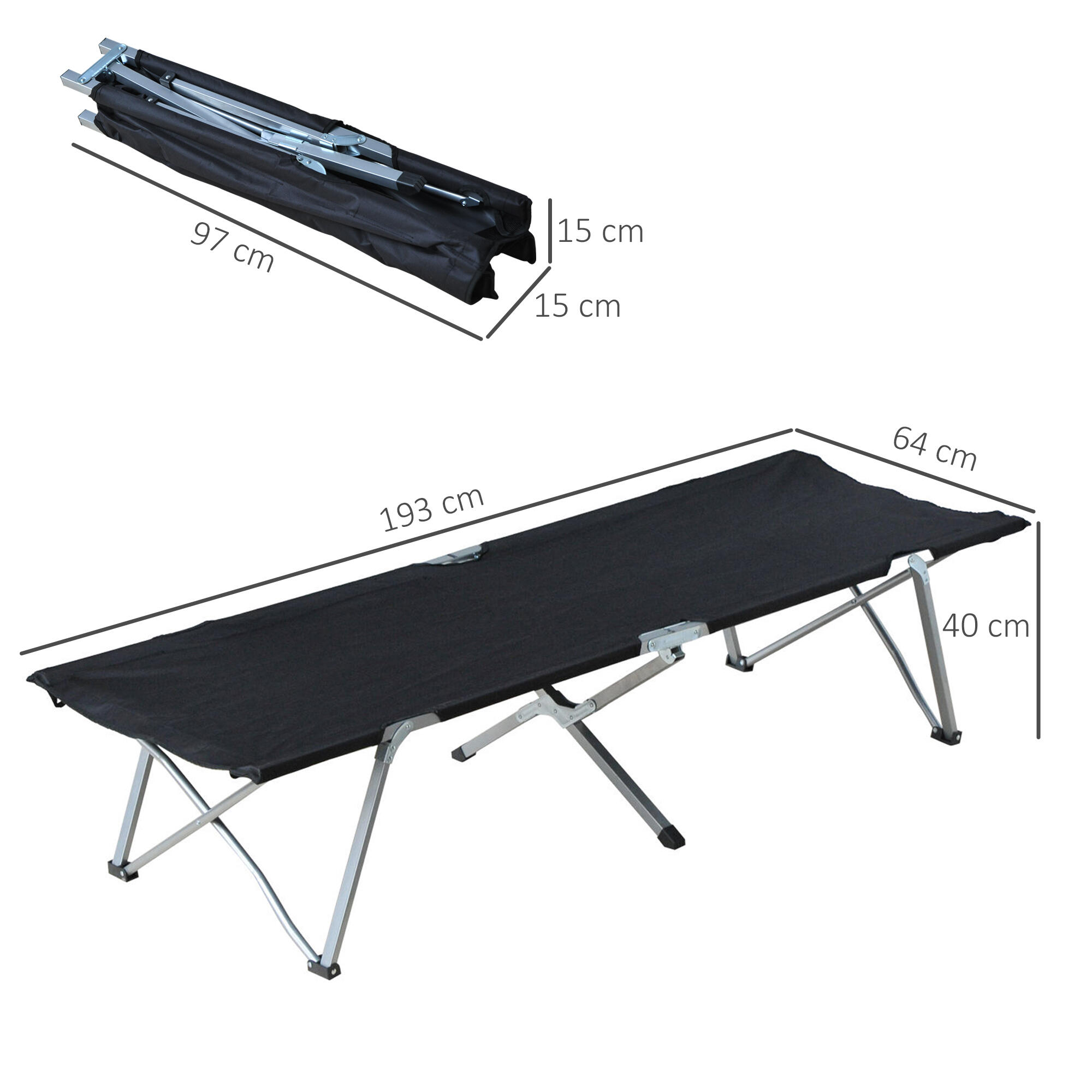 Cama de Camping Outsunny 193x64x40 cm Negro 3/7